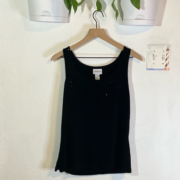 Chico's Travelers Black Sparkly Twinset Cardigan & Tank Top - Picture 5 of 8
